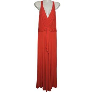 BCBG MaxAzria Fire Orange Red Halter Style Maxi Dress Small